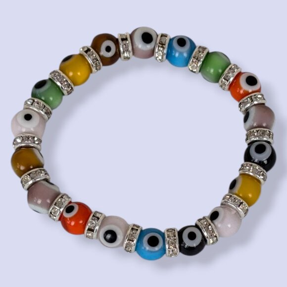 Colourful Glass Eye Beaded Stretch Bracelet - Picture 2 of 4